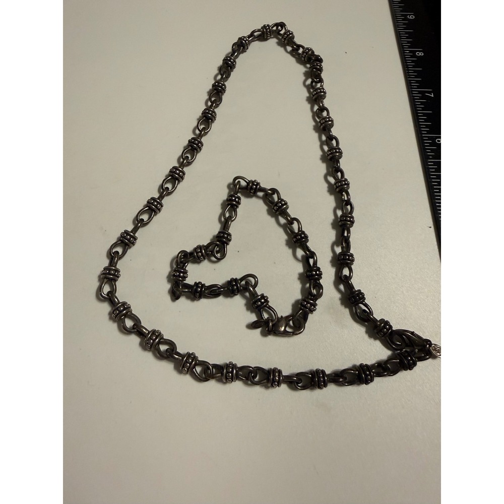 Brighton Silver Plated Beaded Link Chain Necklace 18 Inch‎ Antiqued Silver Tone